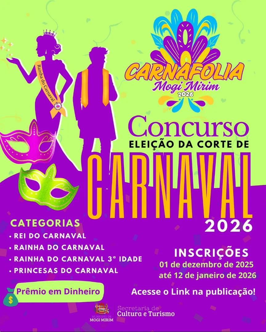 CULTURA ABRE INSCRIÇÕES PARA A CORTE DO CARNAVAL 2026
